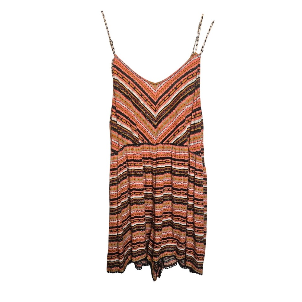 Xhilaration Orange Multi-Stripe Spaghetti Strap Romper